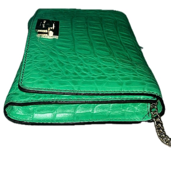 Kate Spade Orchard Valley Fiona Flap Green Leather Croc Embossed Crossbody Bag - Picture 10 of 11